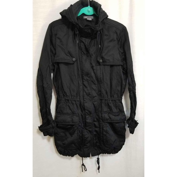 Vince Jackets & Blazers - Vince Women's Medium Black Hooded Trench Coat With Numerous Pockets